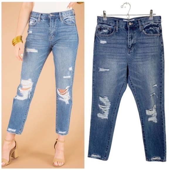 KANCAN Kerrington Distressed High Rise Mom Jeans size 27 - Picture 1 of 12